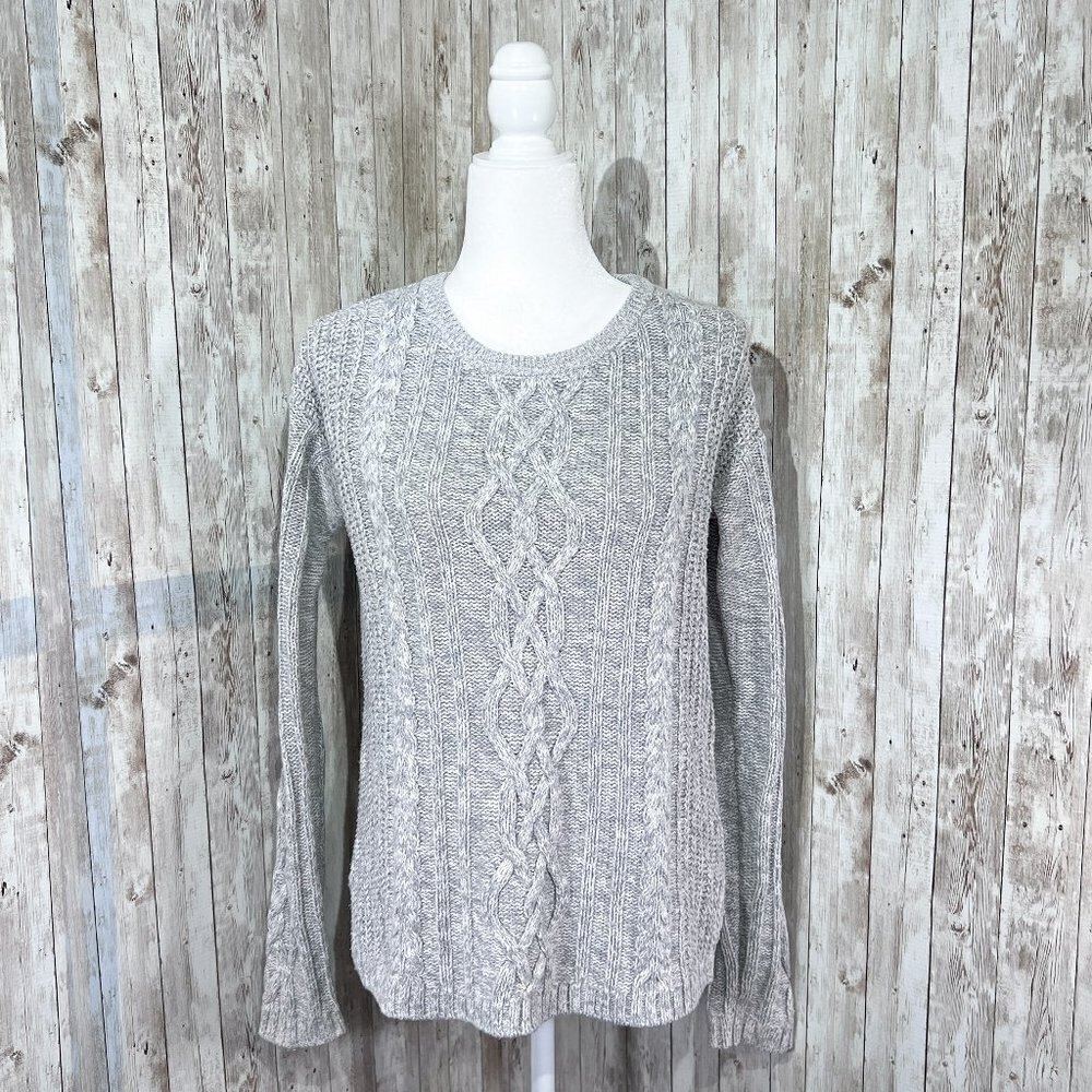Women's Old Navy Long Sleeve Sweater | Gray | Crew Neck | Medium | Cable Knit